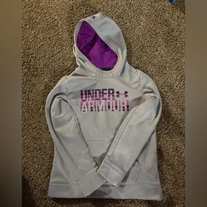 Under Armour Heather Gray Hoodie with Vibrant Purple Lining